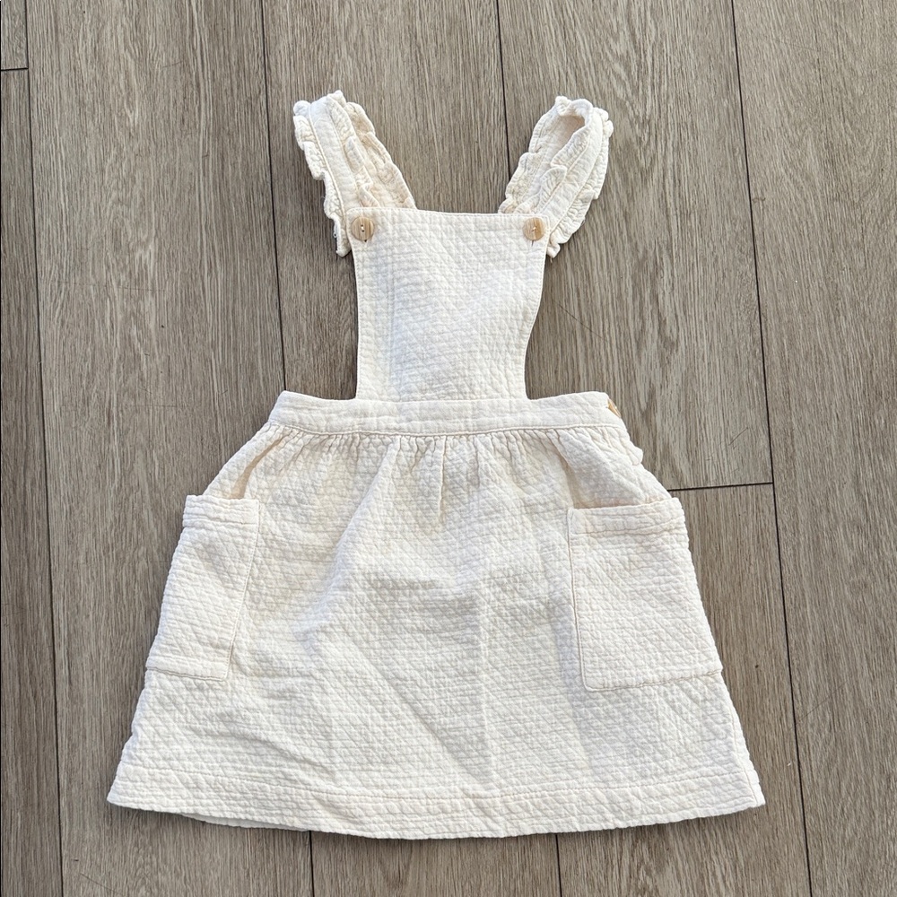 Zara girls Beige Textured apron jumper Dress cotton size 4-5 years